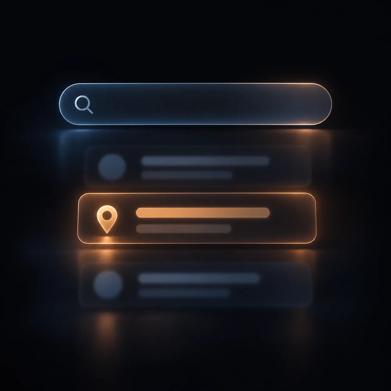 Une illustration d'une barre de recherche vide sur un écran sombre, avec un curseur qui clignote.